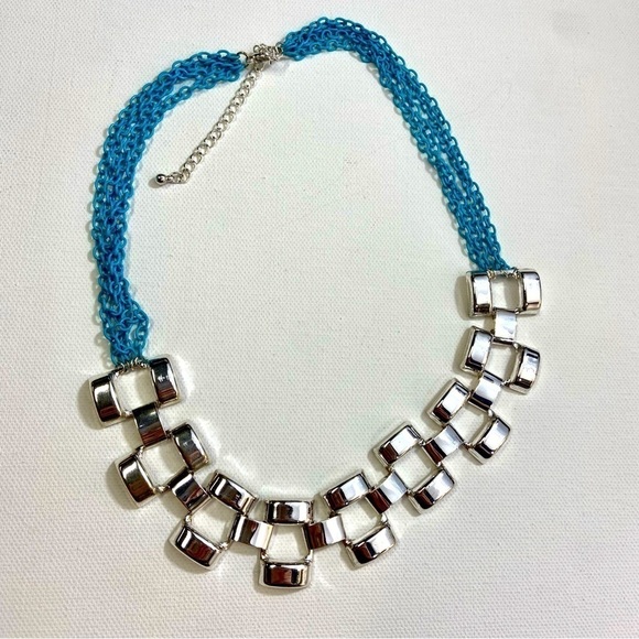 Turquoise and Silver Oversized Statement Necklace - Picture 4 of 4
